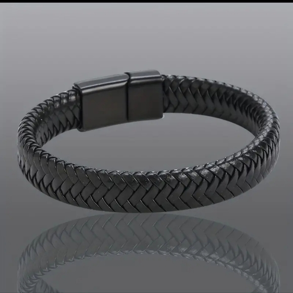 Men's Leather Open Bangle, Multi-size  Woven  Leather Hand Rope - Picture 2 of 5